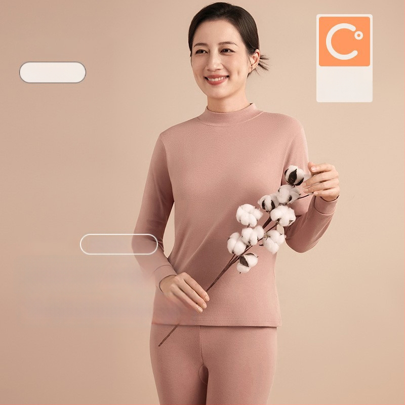 Naiste sooj aluspesu komplekt puuvillast, paksu kangaga, pikkade varrukatega topp ja püksid, keskmise vanusega naistele, 95–100% puuvill