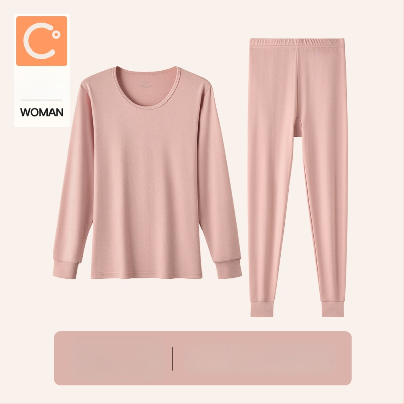 Naiste sooj aluspesu komplekt puuvillast, paksu kangaga, pikkade varrukatega topp ja püksid, keskmise vanusega naistele, 95–100% puuvill