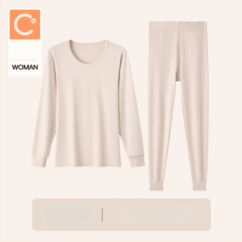 Naiste sooj aluspesu komplekt puuvillast, paksu kangaga, pikkade varrukatega topp ja püksid, keskmise vanusega naistele, 95–100% puuvill