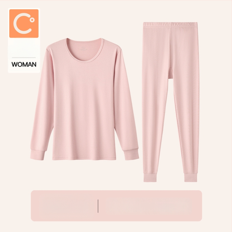 Naiste sooj aluspesu komplekt puuvillast, paksu kangaga, pikkade varrukatega topp ja püksid, keskmise vanusega naistele, 95–100% puuvill