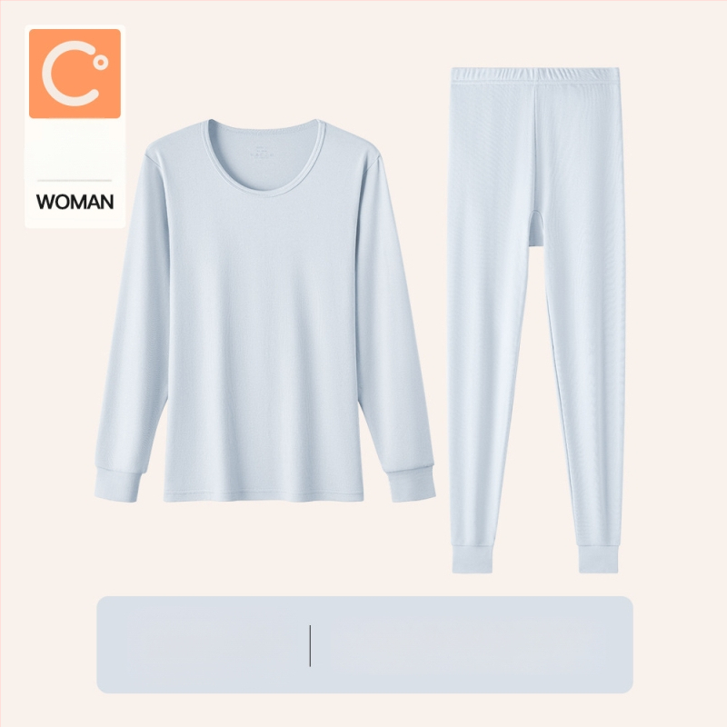 Naiste sooj aluspesu komplekt puuvillast, paksu kangaga, pikkade varrukatega topp ja püksid, keskmise vanusega naistele, 95–100% puuvill