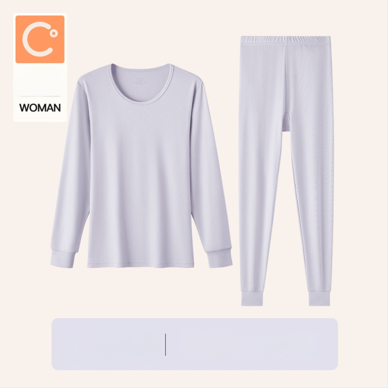 Naiste sooj aluspesu komplekt puuvillast, paksu kangaga, pikkade varrukatega topp ja püksid, keskmise vanusega naistele, 95–100% puuvill