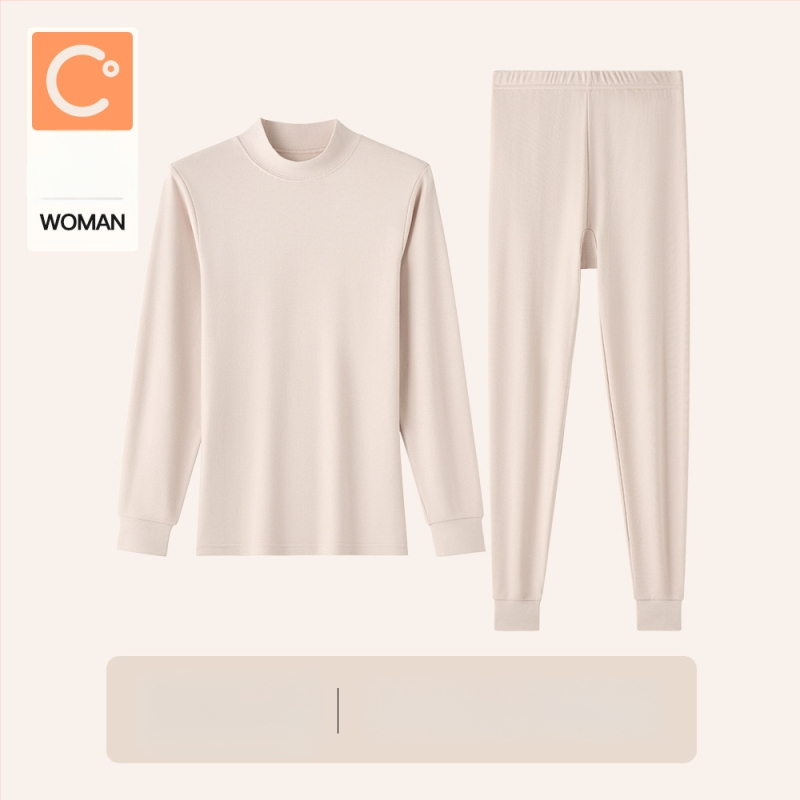 Naiste sooj aluspesu komplekt puuvillast, paksu kangaga, pikkade varrukatega topp ja püksid, keskmise vanusega naistele, 95–100% puuvill