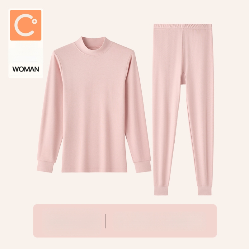 Naiste sooj aluspesu komplekt puuvillast, paksu kangaga, pikkade varrukatega topp ja püksid, keskmise vanusega naistele, 95–100% puuvill