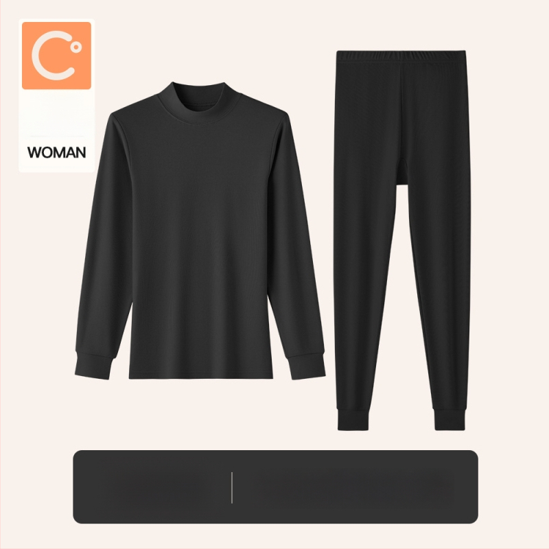 Naiste sooj aluspesu komplekt puuvillast, paksu kangaga, pikkade varrukatega topp ja püksid, keskmise vanusega naistele, 95–100% puuvill