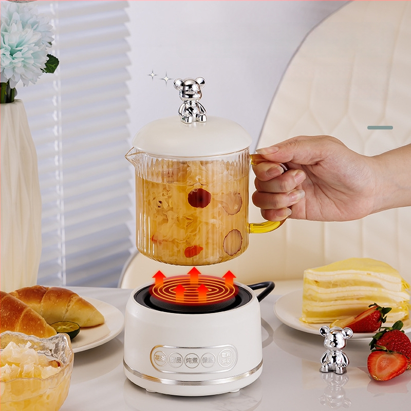 Elektrinis sveikas potas su borosilikato stiklu, 650 ml, 220V, 360W, Išmanus laikmatis su automatinio išjungimo funkcija, Elektroninis termostatas