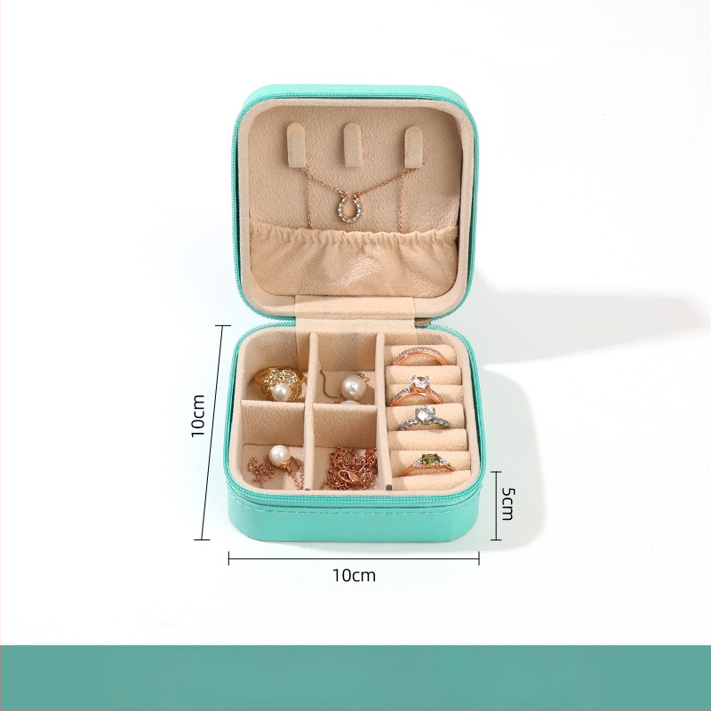 Rīsu velūra juvelierizstrādājumu kastīte prsteniem, auskarām un kulonam — pārnēsājama, augstas kvalitātes iepakojums