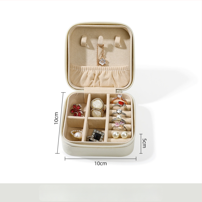 Rīsu velūra juvelierizstrādājumu kastīte prsteniem, auskarām un kulonam — pārnēsājama, augstas kvalitātes iepakojums
