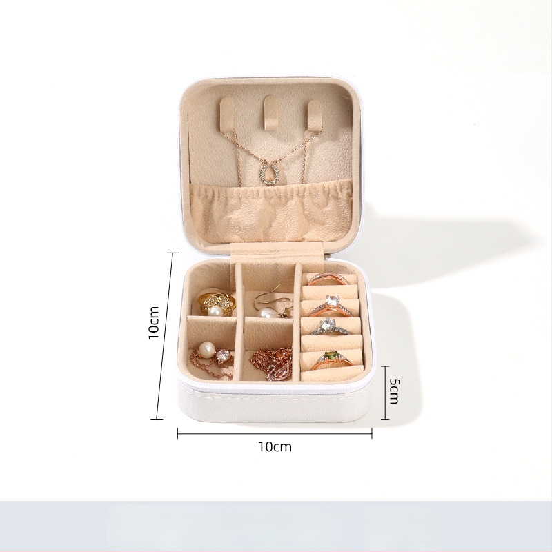Rīsu velūra juvelierizstrādājumu kastīte prsteniem, auskarām un kulonam — pārnēsājama, augstas kvalitātes iepakojums