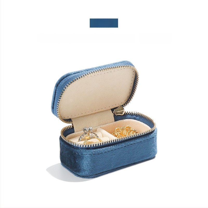Rīsu velūra juvelierizstrādājumu kastīte prsteniem, auskarām un kulonam — pārnēsājama, augstas kvalitātes iepakojums