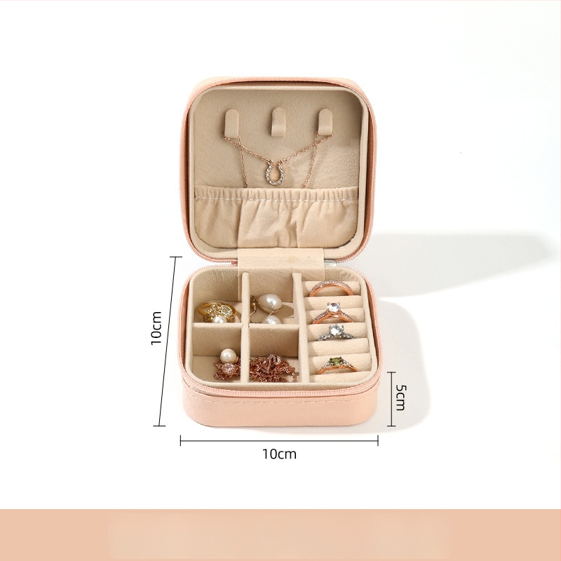 Rīsu velūra juvelierizstrādājumu kastīte prsteniem, auskarām un kulonam — pārnēsājama, augstas kvalitātes iepakojums