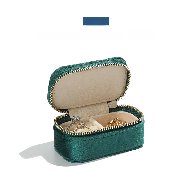 Rīsu velūra juvelierizstrādājumu kastīte prsteniem, auskarām un kulonam — pārnēsājama, augstas kvalitātes iepakojums