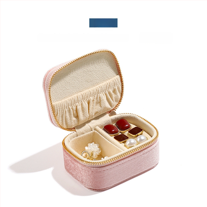 Rīsu velūra juvelierizstrādājumu kastīte prsteniem, auskarām un kulonam — pārnēsājama, augstas kvalitātes iepakojums