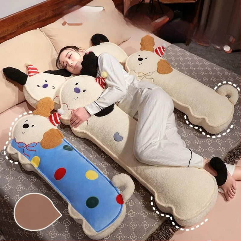 Ilga pagalvė su taškuotu šunimi mergaitėms, kojų atrama miego metu šonu, juosmens parama, audinio užvalkalas, PP medvilnės užpildas