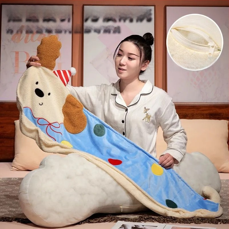 Ilga pagalvė su taškuotu šunimi mergaitėms, kojų atrama miego metu šonu, juosmens parama, audinio užvalkalas, PP medvilnės užpildas