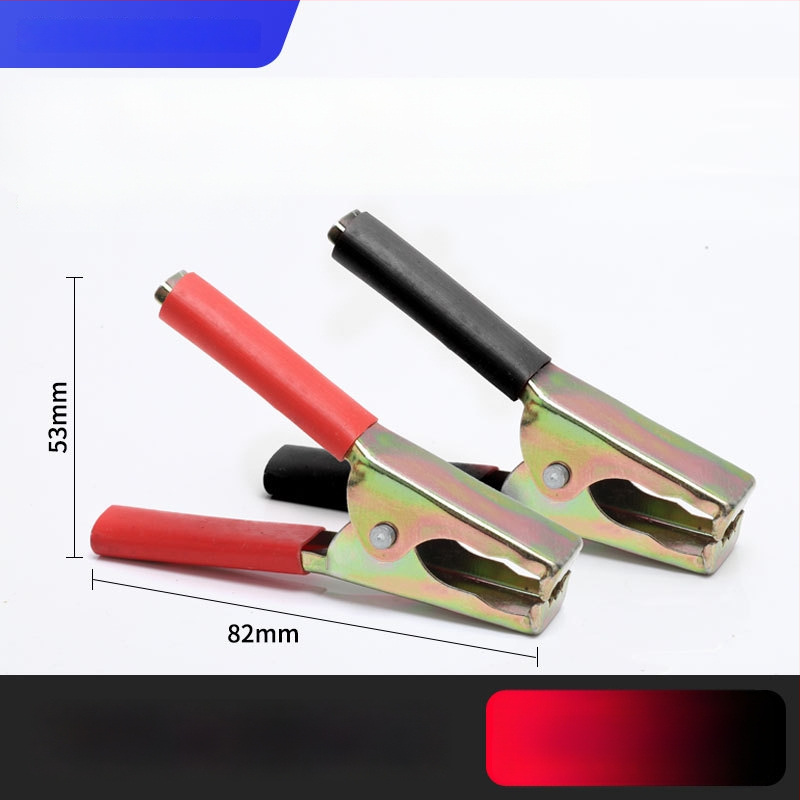 Iš gryno vario pagamintas krokodilo klipsas su gaubteliu laidimu ir automobilio akumuliatoriaus testavimui