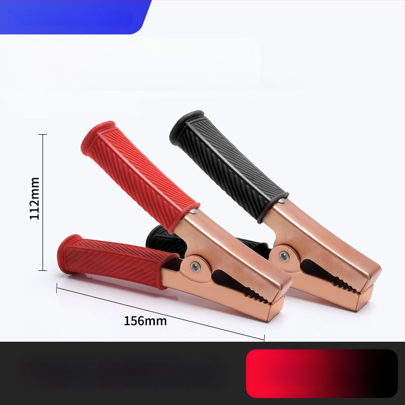 Iš gryno vario pagamintas krokodilo klipsas su gaubteliu laidimu ir automobilio akumuliatoriaus testavimui