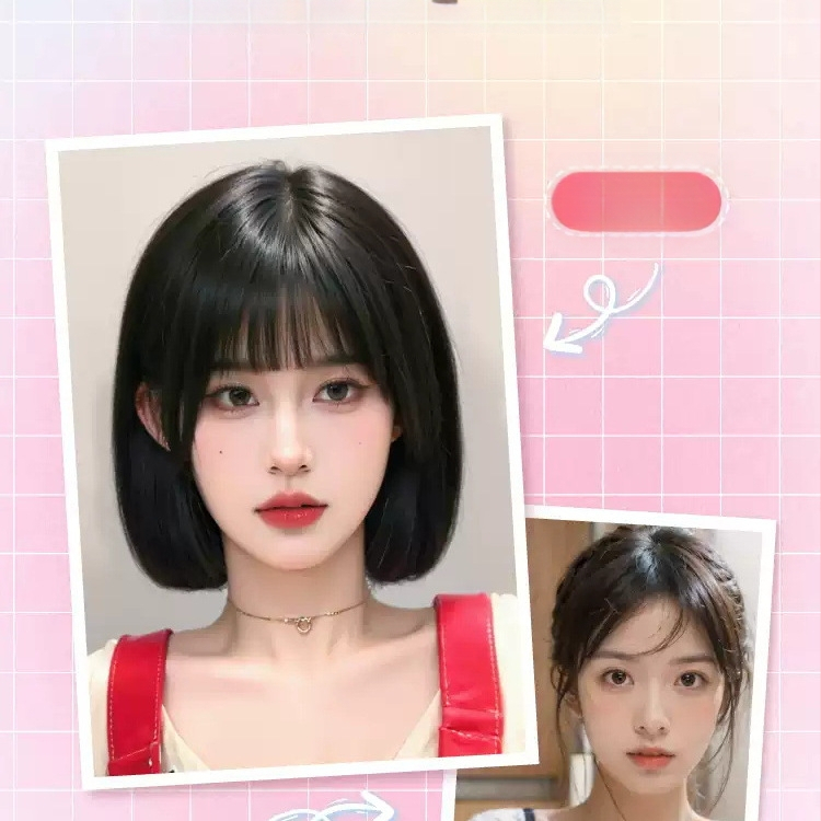 Parukos moterims — pilna galvos paruka, natūralus vaizdas, bob šukuosena, rankų darbo, atsparios aukštai temperatūrai pluoštai