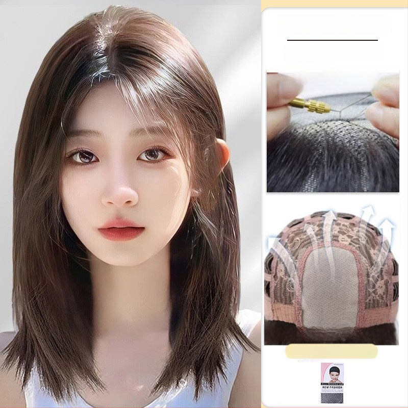 Parukos moterims — pilna galvos paruka, natūralus vaizdas, bob šukuosena, rankų darbo, atsparios aukštai temperatūrai pluoštai