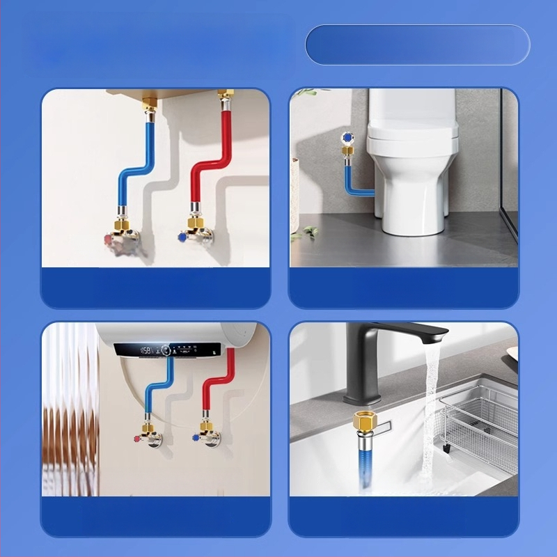 304 nerūdijančio plieno gofruota vandens šildytuvo įėjimo žarna, srieginis jungtis, nominalus slėgis 1, darbinė temperatūra 99°C