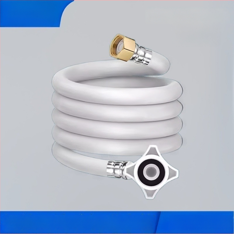 Skalbimo mašinos vandens įleidimo vamzdelis, PVC korpusas, bronzinis jungtis, nominalus slėgis 1.0, darbinė temperatūra 0-90°C, pasukamas montavimas