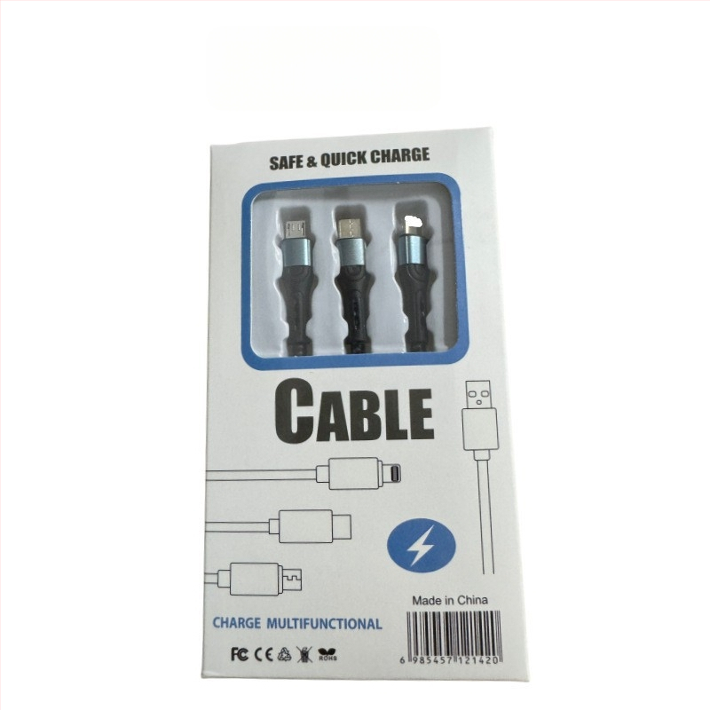 Ai line Rhino 3-in-1 greito įkrovimo duomenų kabelis su Lightning, Type-C ir Micro USB jungtimis, aliuminio lydinio korpusas, automatinis išjungimas, iki 6A maksimali galia