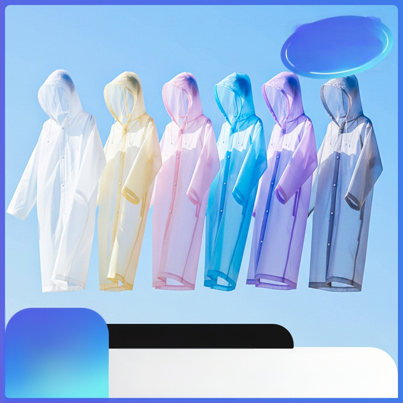 Žygio lietaus pončas iš EVA audinio, daugkartinis naudojimas suaugusiems, vienam asmeniui, ilgas ir nešiojamas, atsparus vandeniui su PE klijų sluoksniu (0.10 stores)