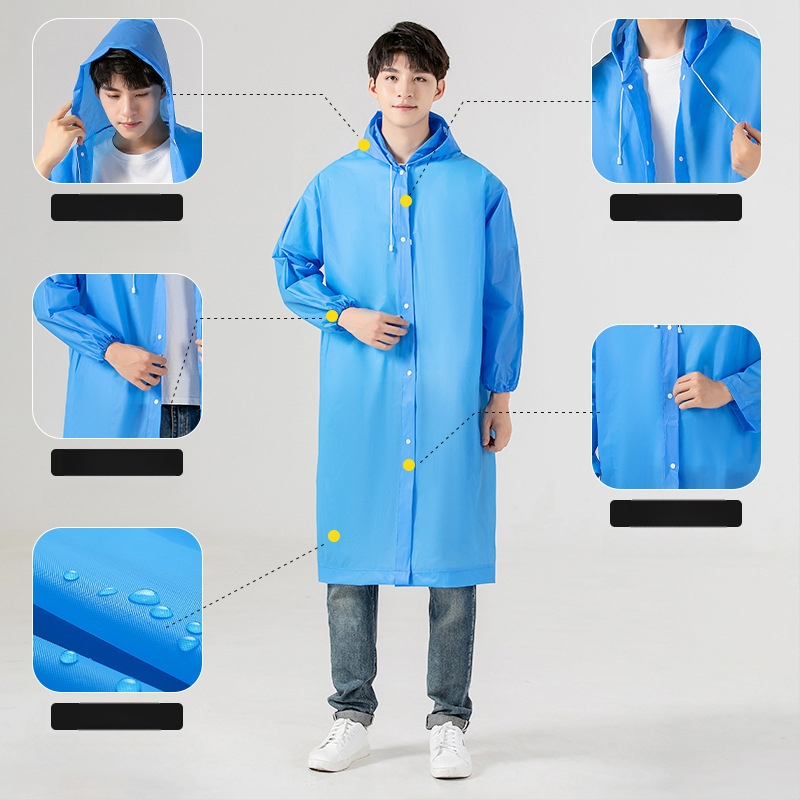 Žygio lietaus pončas iš EVA audinio, daugkartinis naudojimas suaugusiems, vienam asmeniui, ilgas ir nešiojamas, atsparus vandeniui su PE klijų sluoksniu (0.10 stores)