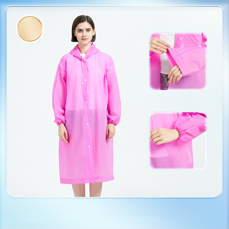 Žygio lietaus pončas iš EVA audinio, daugkartinis naudojimas suaugusiems, vienam asmeniui, ilgas ir nešiojamas, atsparus vandeniui su PE klijų sluoksniu (0.10 stores)