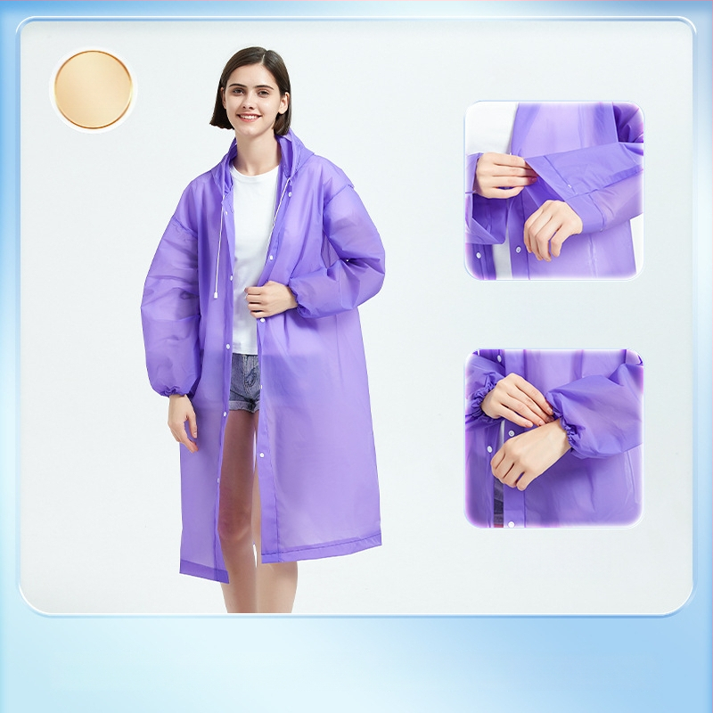 Žygio lietaus pončas iš EVA audinio, daugkartinis naudojimas suaugusiems, vienam asmeniui, ilgas ir nešiojamas, atsparus vandeniui su PE klijų sluoksniu (0.10 stores)