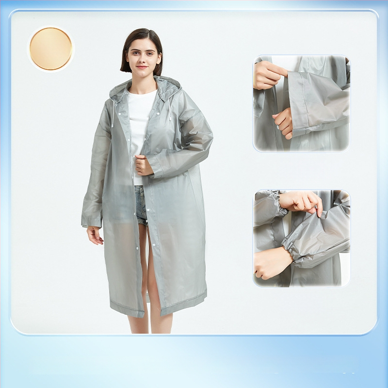 Žygio lietaus pončas iš EVA audinio, daugkartinis naudojimas suaugusiems, vienam asmeniui, ilgas ir nešiojamas, atsparus vandeniui su PE klijų sluoksniu (0.10 stores)