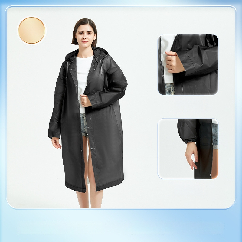 Žygio lietaus pončas iš EVA audinio, daugkartinis naudojimas suaugusiems, vienam asmeniui, ilgas ir nešiojamas, atsparus vandeniui su PE klijų sluoksniu (0.10 stores)