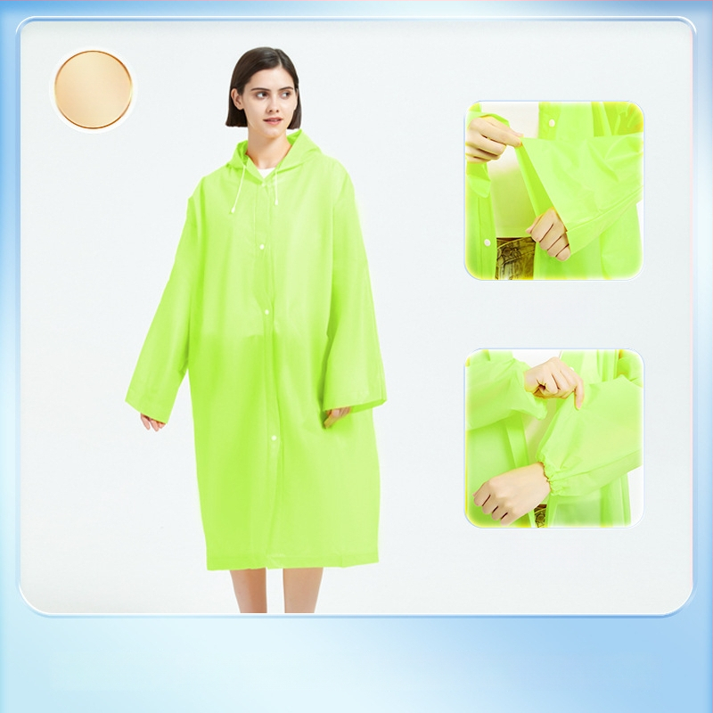 Žygio lietaus pončas iš EVA audinio, daugkartinis naudojimas suaugusiems, vienam asmeniui, ilgas ir nešiojamas, atsparus vandeniui su PE klijų sluoksniu (0.10 stores)