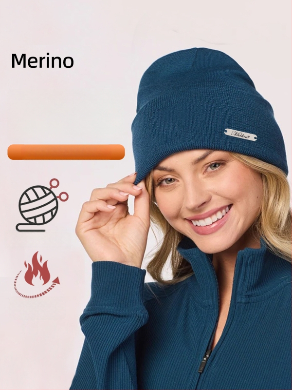 Unisex kepurė iš merino vilnos, nerta, skirta lauko žygiams ir dviračių važiavimui, ausų apsauga