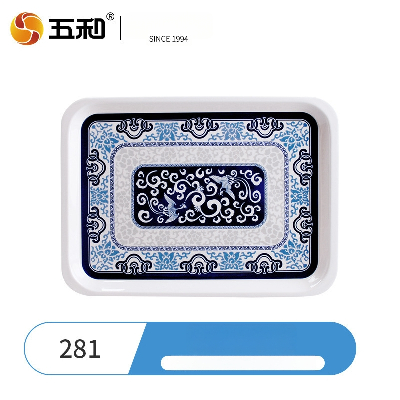 Melamininis kvadratinis arbatos padėklas naujame Kinų stiliuje, su įvairiais raštais, spausdintu logotipu ir galimybe pritaikyti.