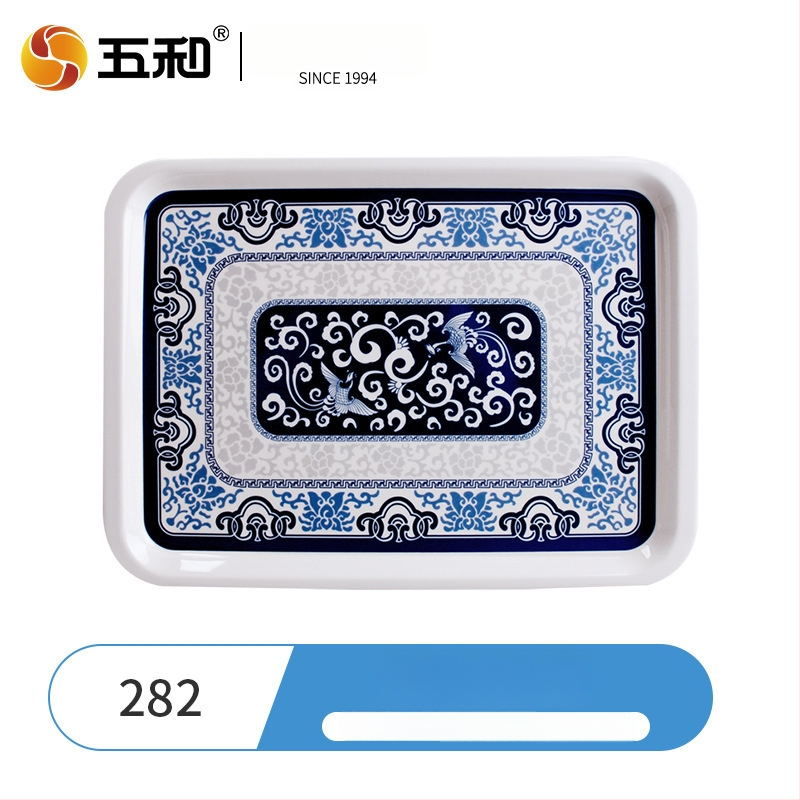 Melamininis kvadratinis arbatos padėklas naujame Kinų stiliuje, su įvairiais raštais, spausdintu logotipu ir galimybe pritaikyti.