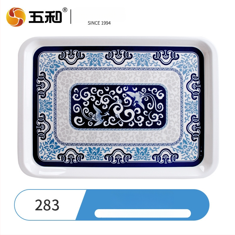 Melamininis kvadratinis arbatos padėklas naujame Kinų stiliuje, su įvairiais raštais, spausdintu logotipu ir galimybe pritaikyti.