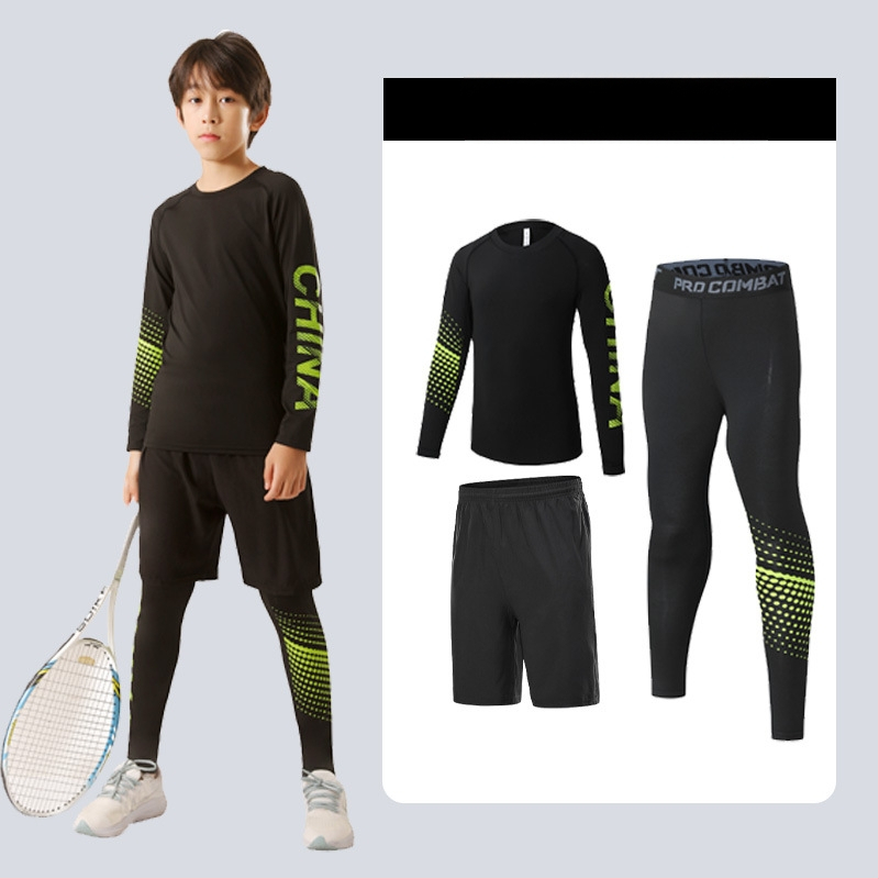 Laste sportlik komplekt — kiire kuivatav, hingav, ülikerge milk silk kangas 8% spandexiga; pikad varrukad, ümmargune kaelus; sügiseseks poistele