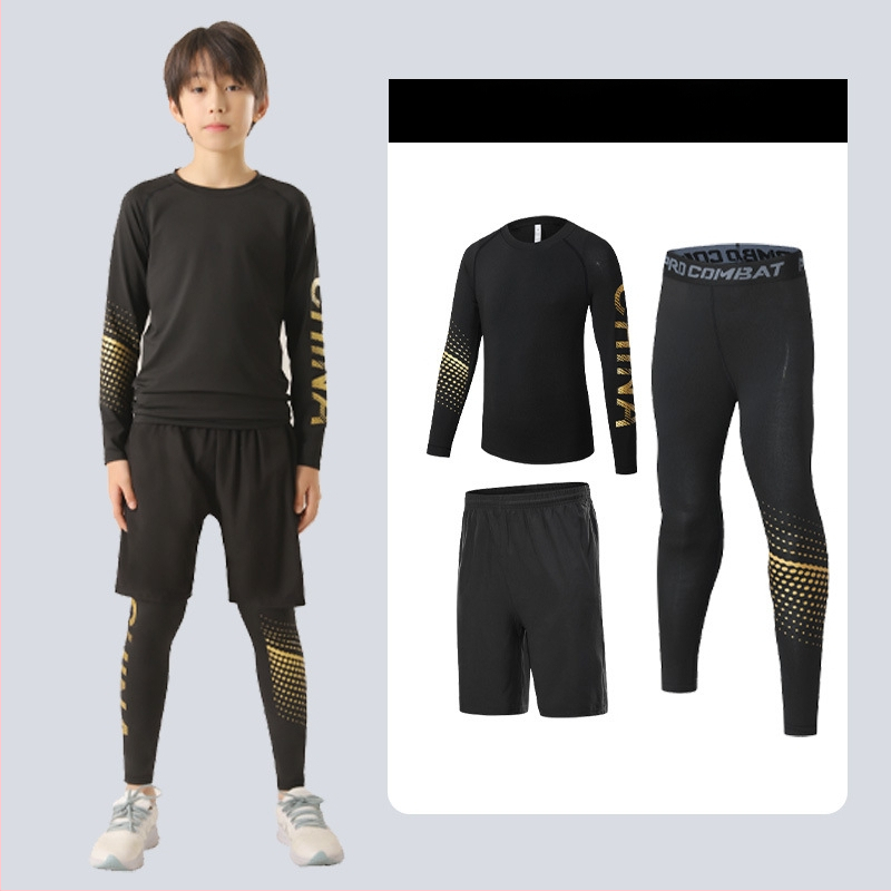 Laste sportlik komplekt — kiire kuivatav, hingav, ülikerge milk silk kangas 8% spandexiga; pikad varrukad, ümmargune kaelus; sügiseseks poistele