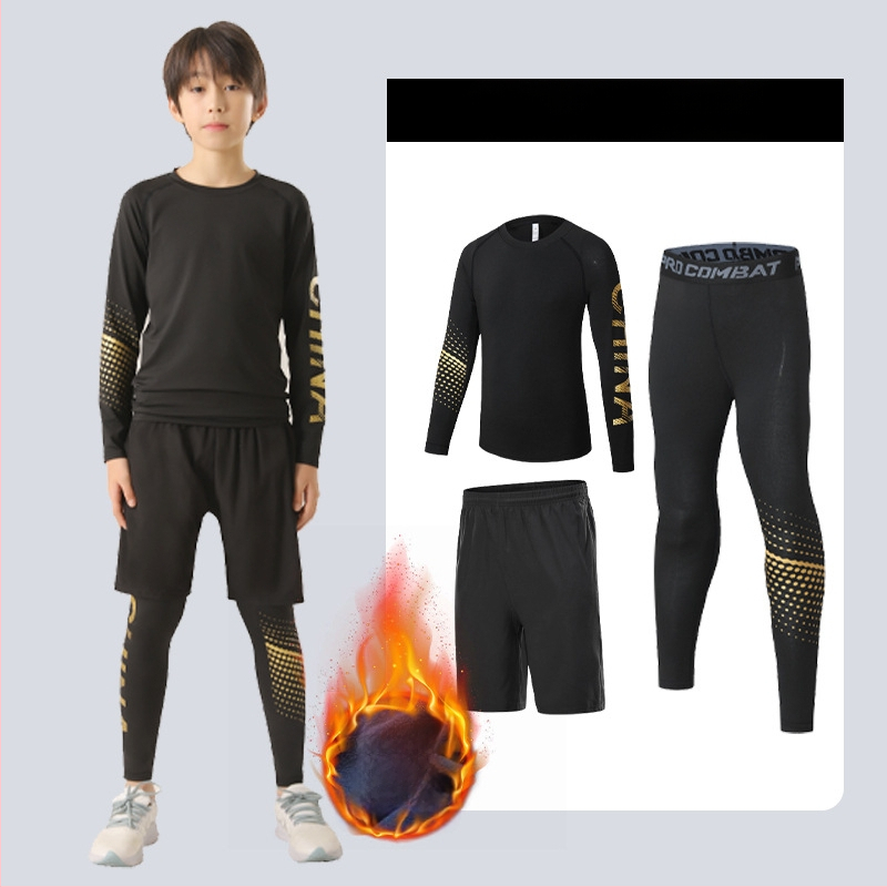 Laste sportlik komplekt — kiire kuivatav, hingav, ülikerge milk silk kangas 8% spandexiga; pikad varrukad, ümmargune kaelus; sügiseseks poistele