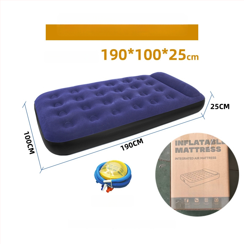 Telkimise täispuhutav voodi flokiga pinnaga, manuaalne täitmine, välis pump, maksimaalne koormus 200 kg, padi kaasas