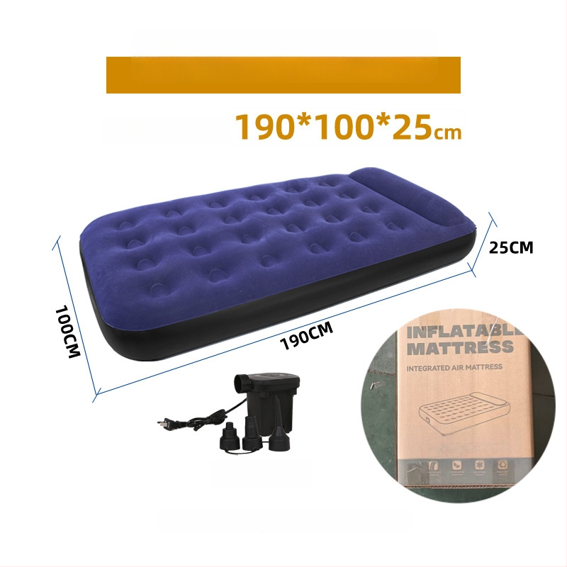 Telkimise täispuhutav voodi flokiga pinnaga, manuaalne täitmine, välis pump, maksimaalne koormus 200 kg, padi kaasas