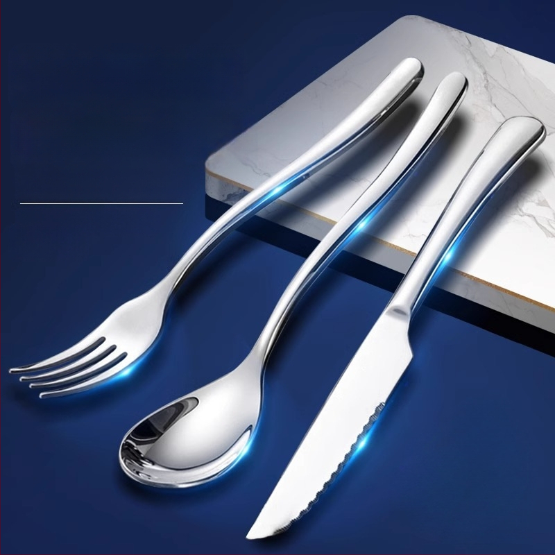 316 nerūdijančio plieno trijų dalių stalo įrankių rinkinys: peilis, šakutė ir šaukštas, veidrodinis poliravimas, paprastas stilius