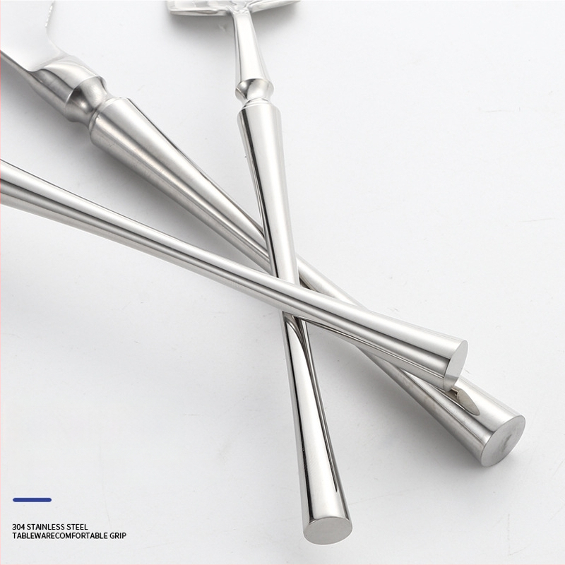 Šešių dalių stalo įrankių rinkinys iš 304 nerūdijančio plieno su veidrodiniu paviršiumi, šiaurietiškas minimalistinis stilius, logotipo atspausdinimas galimas