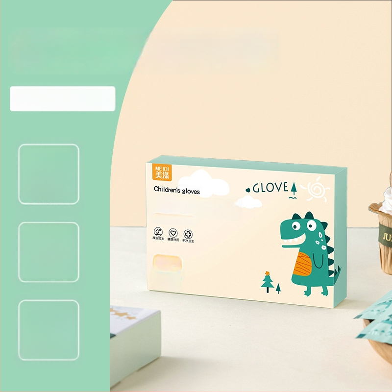 Vaikų vienkartinės pirštinės, maisto kokybės TPE, dėžutėje, priešslydis, storis 0,05–0,1 mm