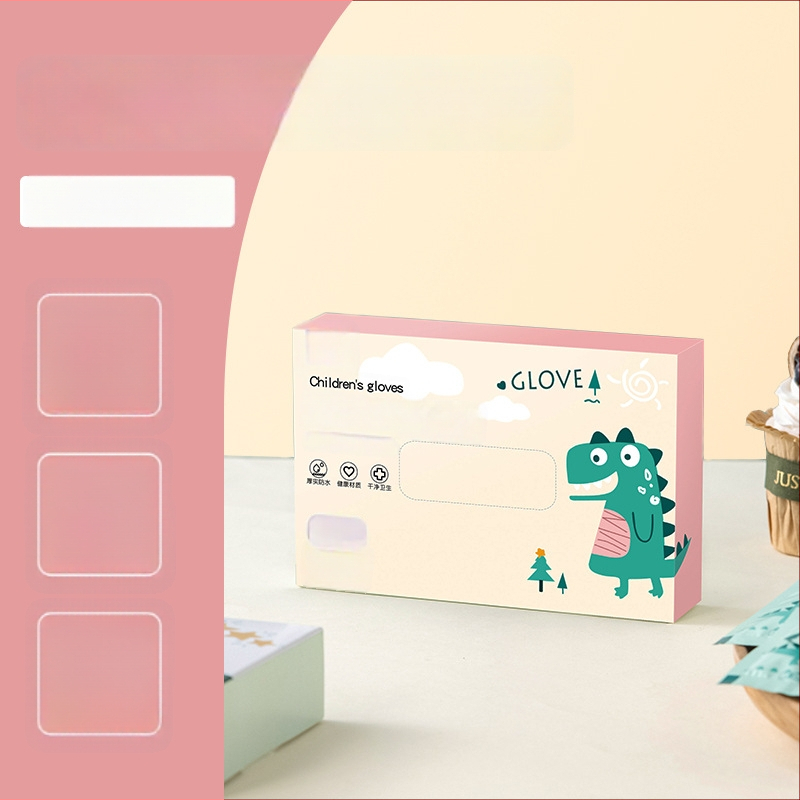 Vaikų vienkartinės pirštinės, maisto kokybės TPE, dėžutėje, priešslydis, storis 0,05–0,1 mm