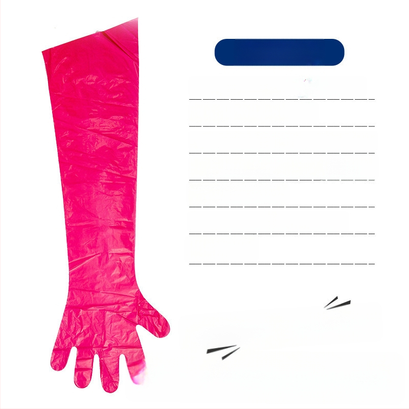 Veterinarinės vienkartinės ilgos pirštinės avims ir galvijams akušerijai — PE medžiaga, storis <0.05 mm