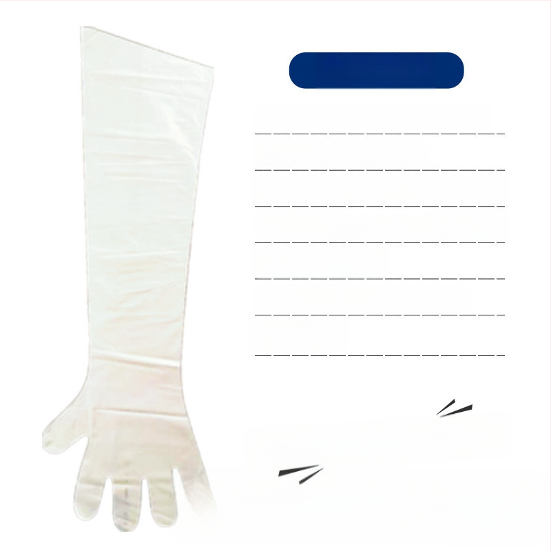 Veterinarinės vienkartinės ilgos pirštinės avims ir galvijams akušerijai — PE medžiaga, storis <0.05 mm