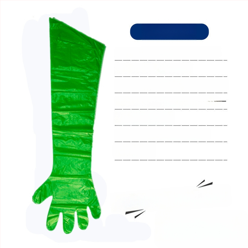 Veterinarinės vienkartinės ilgos pirštinės avims ir galvijams akušerijai — PE medžiaga, storis <0.05 mm