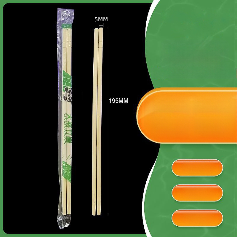 Vienkartinės lazdelės valgymui, atskirai įpakuotos, restoranams ir greitam maistui, 100 ar 200 porų pakavimas, biologiškai skaidžios